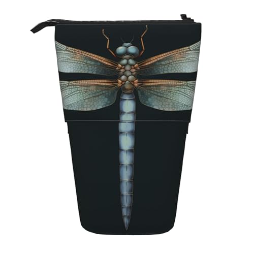 GFLFMXZW Federmäppchen mit Libellen-Aufdruck, Stehendes Federmäppchen, Teleskop-Federhalter, Pop-Up-Bleistifttasche, tragbare Make-up-Tasche mit Reißverschluss, Schwarz , Einheitsgröße von GFLFMXZW
