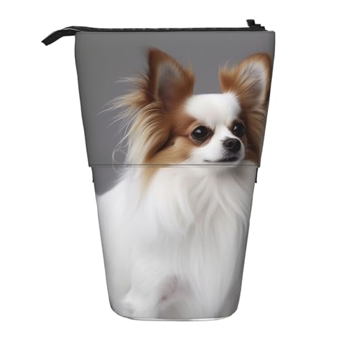 GFLFMXZW Federmäppchen mit Papillon-Aufdruck, Stand-Federmäppchen, Teleskop-Federhalter, Pop-Up-Bleistifttasche, tragbare Make-up-Tasche mit Reißverschluss, Weiß, Schwarz , Einheitsgröße von GFLFMXZW