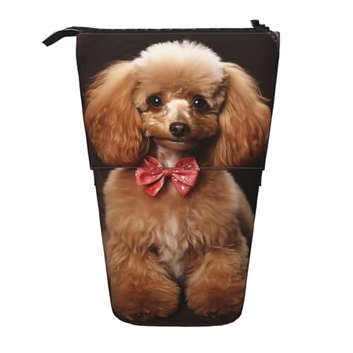 GFLFMXZW Federmäppchen mit Pudelmuster, Stehendes Federmäppchen, Teleskop-Federhalter, Pop-Up-Bleistifttasche, tragbare Make-up-Tasche mit Reißverschluss, Schwarz , Einheitsgröße von GFLFMXZW