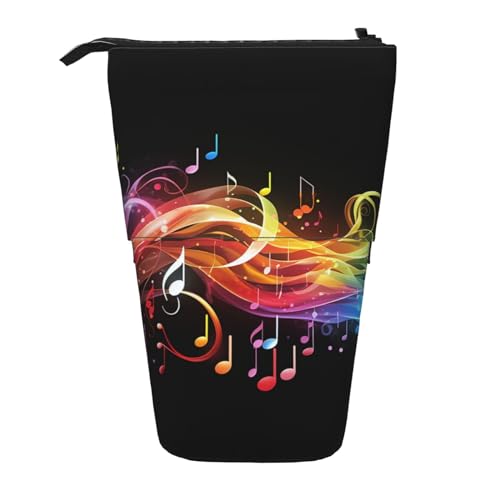 GFLFMXZW Federmäppchen mit Regenbogen-Musiknoten-Melodie-Druck, Steh-Federmäppchen, Teleskop-Federhalter, Pop-Up-Bleistifttasche, tragbare Make-up-Tasche mit Reißverschluss, Schwarz , Einheitsgröße von GFLFMXZW
