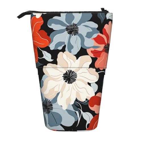GFLFMXZW Federmäppchen mit Retro-Blumenmuster, Steh-Federmäppchen, Teleskop-Federhalter, Pop-Up-Bleistifttasche, tragbare Make-up-Tasche mit Reißverschluss, Schwarz , Einheitsgröße von GFLFMXZW