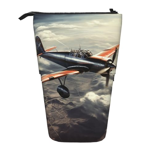 GFLFMXZW Federmäppchen mit Retro-Flugzeug-Druck, Stand-Federmäppchen, Teleskop-Federhalter, Pop-Up-Bleistifttasche, tragbare Make-up-Tasche mit Reißverschluss, Schwarz , Einheitsgröße von GFLFMXZW