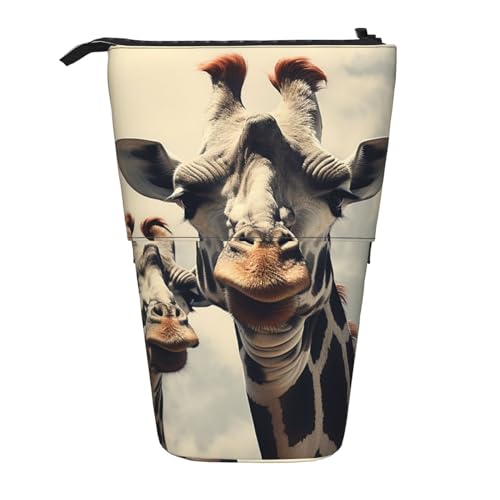 GFLFMXZW Federmäppchen mit Retro-Griaffe-Aufdruck, Stehendes Federmäppchen, Teleskop-Federhalter, Pop-Up-Bleistifttasche, tragbare Make-up-Tasche mit Reißverschluss, Schwarz , Einheitsgröße von GFLFMXZW