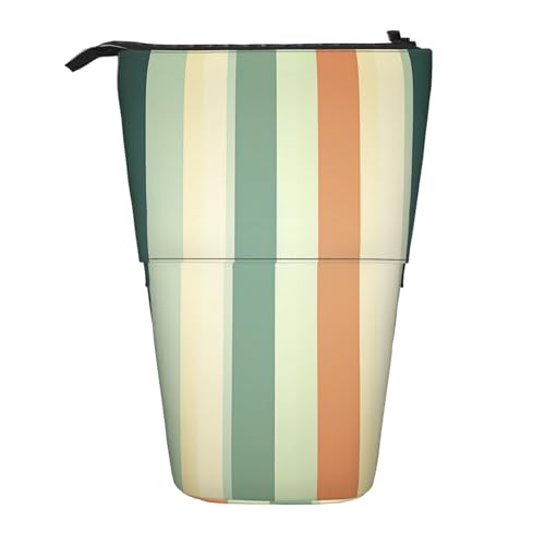 GFLFMXZW Federmäppchen mit Retro-Streifenmuster, Steh-Bleistifttasche, Teleskop-Federhalter, Pop-Up-Bleistifttasche, tragbare Make-up-Tasche mit Reißverschluss, Schwarz , Einheitsgröße von GFLFMXZW