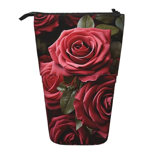 GFLFMXZW Federmäppchen mit Rosen-Hintergrunddruck, Stehendes Federmäppchen, Teleskop-Federhalter, Pop-Up-Bleistifttasche, tragbare Make-up-Tasche mit Reißverschluss, Schwarz , Einheitsgröße von GFLFMXZW