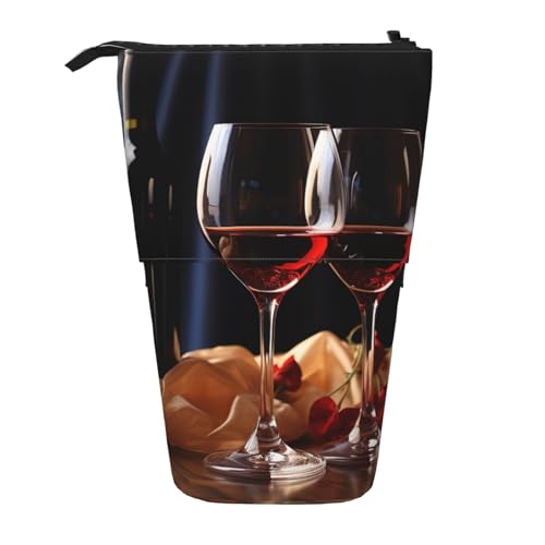 GFLFMXZW Federmäppchen mit Rotweingläser-Aufdruck, Stand-Federmäppchen, Teleskop-Federhalter, Pop-Up-Bleistifttasche, tragbare Make-up-Tasche mit Reißverschluss, Schwarz , Einheitsgröße von GFLFMXZW