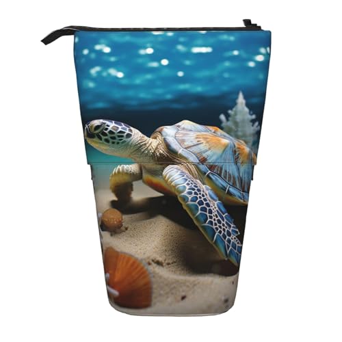GFLFMXZW Federmäppchen mit Seestern-Schildkröten-Motiv, Stehendes Federmäppchen, Teleskop-Federhalter, Pop-Up-Bleistifttasche, tragbare Make-up-Tasche mit Reißverschluss, Schwarz , Einheitsgröße, von GFLFMXZW