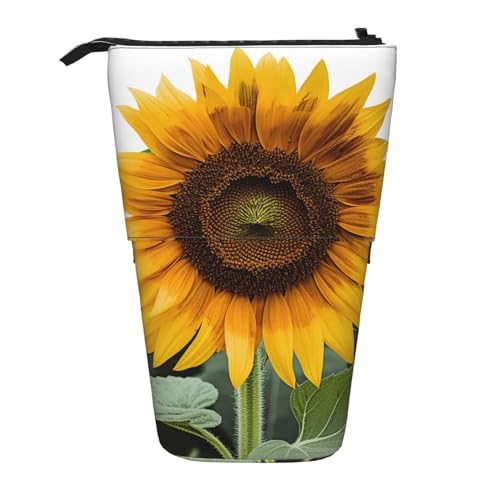 GFLFMXZW Federmäppchen mit Sonnenblumen-Aufdruck, Stehendes Federmäppchen, Teleskop-Bleistifthalter, Pop-Up-Bleistift-Beutel, tragbare Make-up-Tasche mit Reißverschluss, Schwarz , Einheitsgröße von GFLFMXZW