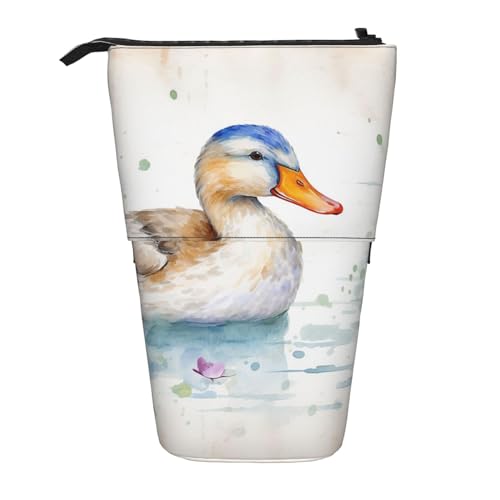 GFLFMXZW Federmäppchen mit Wasserfarben-Enten-Druck, Stand-Federmäppchen, Teleskop-Federhalter, Pop-Up-Bleistifttasche, tragbare Make-up-Tasche mit Reißverschluss, Schwarz , Einheitsgröße von GFLFMXZW