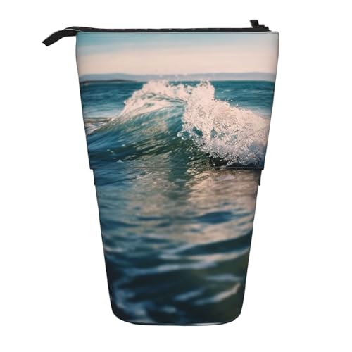 GFLFMXZW Federmäppchen mit Wasserwellen-Druck, Teleskop-Federmäppchen, Pop-Up-Bleistifttasche, tragbare Make-up-Tasche mit Reißverschluss, Schwarz , Einheitsgröße von GFLFMXZW