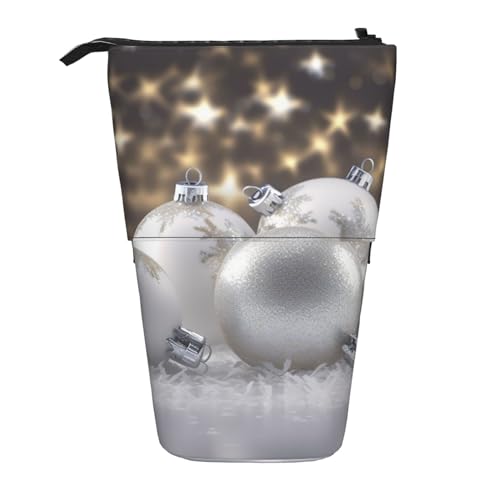 GFLFMXZW Federmäppchen mit Weihnachtsbällen, stehend, Teleskop-Federhalter, Pop-Up-Bleistifttasche, tragbare Make-up-Tasche mit Reißverschluss, Weiß, Schwarz , Einheitsgröße von GFLFMXZW