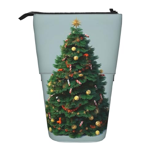 GFLFMXZW Federmäppchen mit Weihnachtsbaum-Druck, Stehendes Federmäppchen, Teleskop-Bleistift-Halter-Kasten, Pop-Up-Bleistift-Beutel, tragbare Make-up-Tasche mit Reißverschluss, Schwarz , Einheitsgröße von GFLFMXZW