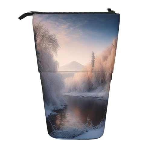 GFLFMXZW Federmäppchen mit Winter-Wunderlands-Aufdruck, Stand-Federmäppchen, Teleskop-Federhalter, Pop-Up-Bleistifttasche, tragbare Make-up-Tasche mit Reißverschluss, Schwarz , Einheitsgröße von GFLFMXZW