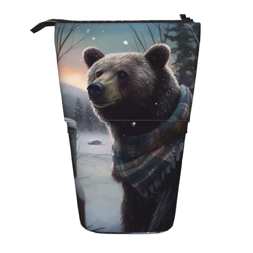 GFLFMXZW Federmäppchen mit Winterbär-Aufdruck, Stehendes Federmäppchen, Teleskop-Federhalter, Pop-Up-Bleistifttasche, tragbare Make-up-Tasche mit Reißverschluss, Schwarz , Einheitsgröße von GFLFMXZW