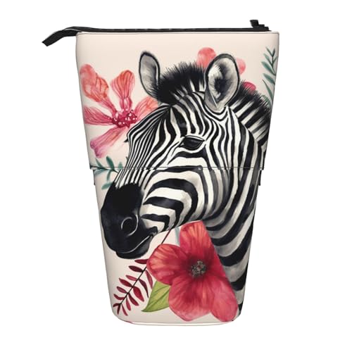 GFLFMXZW Federmäppchen mit Zebra- und Blumendruck, Teleskop-Federhalter, Pop-Up-Bleistifttasche, tragbare Make-up-Tasche mit Reißverschluss, Schwarz , Einheitsgröße von GFLFMXZW