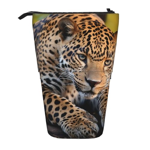 GFLFMXZW Federmäppchen mit afrikanischem Leopardenmuster, Stand-Federmäppchen, Teleskop-Federhalter, Pop-Up-Bleistifttasche, tragbare Make-up-Tasche mit Reißverschluss, Schwarz , Einheitsgröße von GFLFMXZW