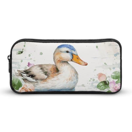 GFLFMXZW Federmäppchen mit breiter Öffnung, großes Fassungsvermögen, Aquarell-Ente, Federmäppchen, ästhetische Stifttasche, Reißverschluss, Kosmetiktasche, tragbare Münztasche für Büro-Organizer, von GFLFMXZW