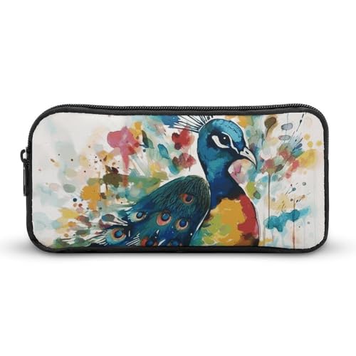 GFLFMXZW Federmäppchen mit breiter Öffnung, großes Fassungsvermögen, Aquarell-Pfau, Federmäppchen, ästhetische Stifttasche, Reißverschluss, Kosmetiktasche, tragbare Münztasche für Büro-Organizer, von GFLFMXZW