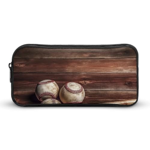 GFLFMXZW Federmäppchen mit breiter Öffnung, großes Fassungsvermögen, Baseball-auf-Holz-Federmäppchen, ästhetische Stifttasche, Reißverschluss, Kosmetiktasche, tragbare Münztasche für Büro-Organizer, von GFLFMXZW