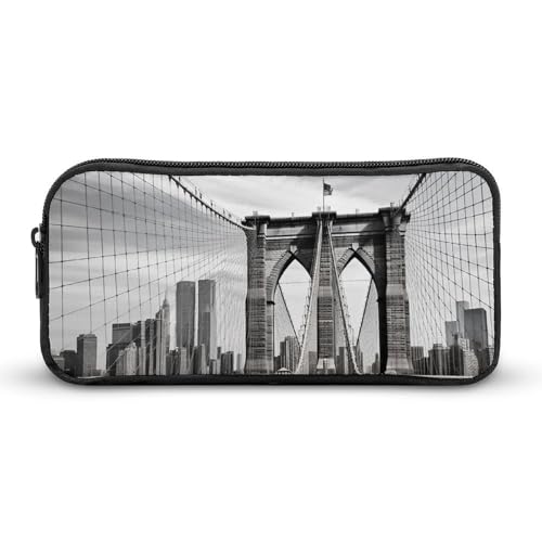 GFLFMXZW Federmäppchen mit breiter Öffnung, großes Fassungsvermögen, Brooklyn Bridge, Federmäppchen, ästhetische Stifttasche, Reißverschluss, Kosmetiktasche, tragbare Münztasche für Büro, Organizer, von GFLFMXZW