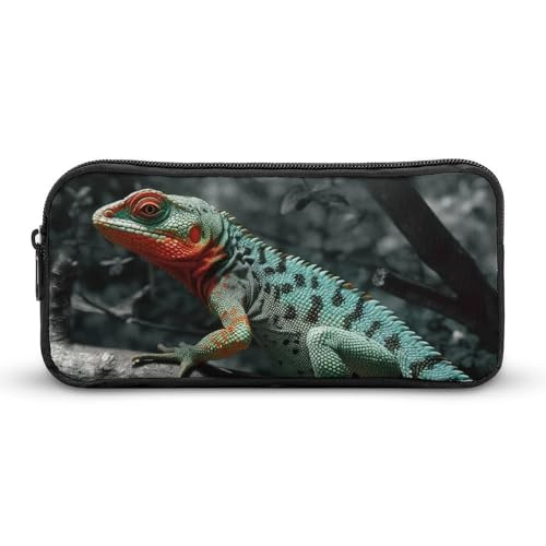 GFLFMXZW Federmäppchen mit breiter Öffnung, großes Fassungsvermögen, Eidechse, sitzend auf einem Ast, ästhetisches Stifteetui, Reißverschluss, Kosmetiktasche, tragbare Münztasche für Büro-Organizer, von GFLFMXZW