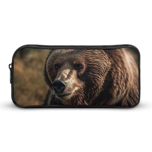 GFLFMXZW Federmäppchen mit breiter Öffnung, großes Fassungsvermögen, Federmäppchen, Bär auf dem Gras, ästhetische Stifttasche, Reißverschluss, Kosmetiktasche, tragbare Münztasche für Büro-Organizer, von GFLFMXZW