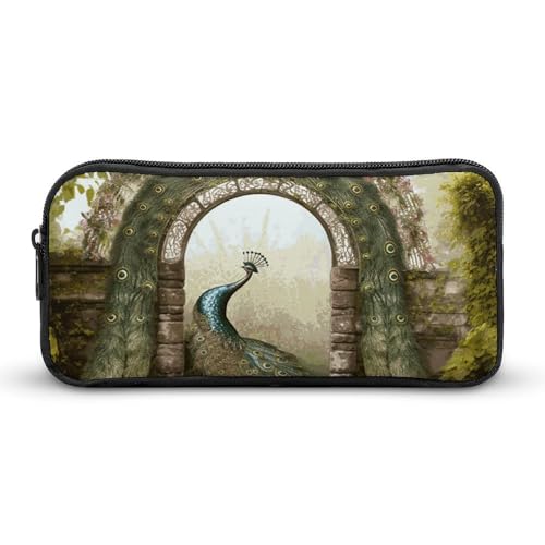 GFLFMXZW Federmäppchen mit breiter Öffnung, großes Fassungsvermögen, Federmäppchen, Gartentür, Pfau, ästhetische Stifttasche, Reißverschluss, Kosmetiktasche, tragbare Münztasche für Büro-Organizer, von GFLFMXZW