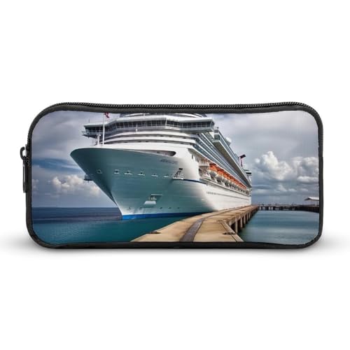 GFLFMXZW Federmäppchen mit breiter Öffnung, großes Fassungsvermögen, Federmäppchen, Kreuzfahrtschiff, ästhetische Stifttasche, Reißverschluss, Kosmetiktasche, tragbare Münztasche für Büro, Organizer, von GFLFMXZW