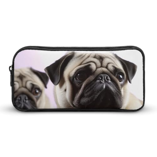 GFLFMXZW Federmäppchen mit breiter Öffnung, großes Fassungsvermögen, Federmäppchen, Mops, Hund, ästhetische Stifttasche, Reißverschluss, Kosmetiktasche, tragbare Münztasche für Büro-Organizer, Stil:, von GFLFMXZW