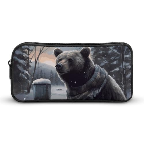 GFLFMXZW Federmäppchen mit breiter Öffnung, großes Fassungsvermögen, Federmäppchen, Winterbär, ästhetische Stifttasche, Reißverschluss, Kosmetiktasche, tragbare Münztasche für Büro-Organizer, Stil:, von GFLFMXZW