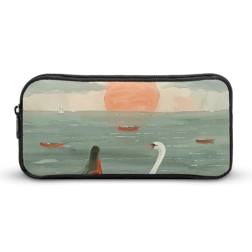 GFLFMXZW Federmäppchen mit breiter Öffnung, großes Fassungsvermögen, Federmäppchen, eine Frau in Rot, ästhetische Stifttasche, Reißverschluss, Kosmetiktasche, tragbare Münztasche für Büro-Organizer, von GFLFMXZW