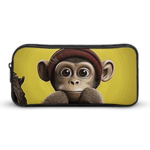 GFLFMXZW Federmäppchen mit breiter Öffnung, großes Fassungsvermögen, Federmäppchen, neugieriger Affe, ästhetische Stifttasche, Reißverschluss, Kosmetiktasche, tragbare Münztasche für Büro-Organizer, von GFLFMXZW