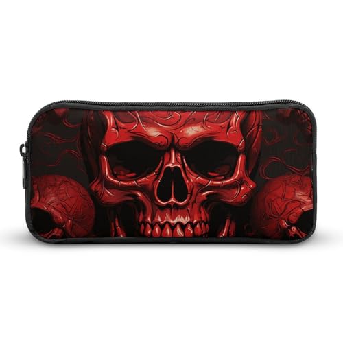 GFLFMXZW Federmäppchen mit breiter Öffnung, großes Fassungsvermögen, Federmäppchen, rote Totenköpfe, ästhetische Stifttasche, Reißverschluss, Kosmetiktasche, tragbare Münztasche für Büro, Organizer, von GFLFMXZW