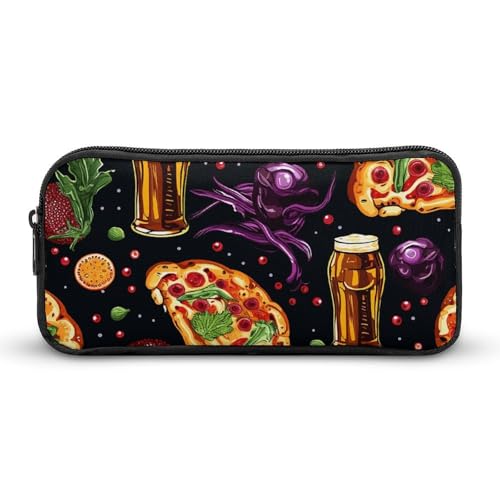 GFLFMXZW Federmäppchen mit breiter Öffnung, großes Fassungsvermögen, Federmäppchen für Pizza und Bier, ästhetische Stifttasche, Reißverschluss, Kosmetiktasche, tragbare Münztasche für Büro-Organizer, von GFLFMXZW