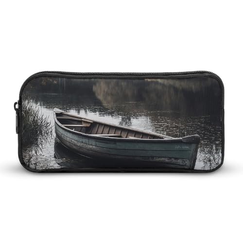 GFLFMXZW Federmäppchen mit breiter Öffnung, großes Fassungsvermögen, Federmäppchen mit Boot am See, ästhetische Stifttasche, Reißverschluss, Kosmetiktasche, tragbare Münztasche für Büro-Organizer, von GFLFMXZW