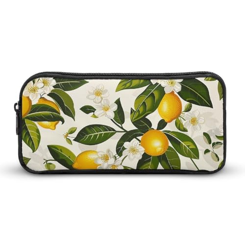GFLFMXZW Federmäppchen mit breiter Öffnung, großes Fassungsvermögen, Federmäppchen mit Zitronen und Blumen, ästhetische Stifttasche, Reißverschluss, Kosmetiktasche, tragbare Münztasche für von GFLFMXZW