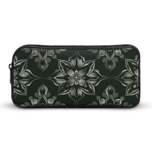 GFLFMXZW Federmäppchen mit breiter Öffnung, großes Fassungsvermögen, Federmäppchen mit grauen Blumen, ästhetische Stifttasche, Reißverschluss, Kosmetiktasche, tragbare Münztasche für Büro-Organizer, von GFLFMXZW