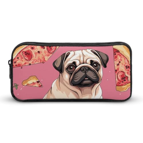 GFLFMXZW Federmäppchen mit breiter Öffnung, großes Fassungsvermögen, Mops, Pizza, Federmäppchen, ästhetische Stifttasche, Reißverschluss, Kosmetiktasche, tragbare Münztasche für Büro, Organizer, von GFLFMXZW