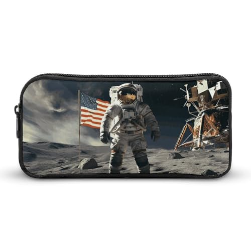 GFLFMXZW Federmäppchen mit breiter Öffnung, großes Fassungsvermögen, Motiv: Astronaut, Landung auf dem Mond, ästhetische Stifttasche, Reißverschluss, Kosmetiktasche, tragbare Münztasche für Büro, von GFLFMXZW