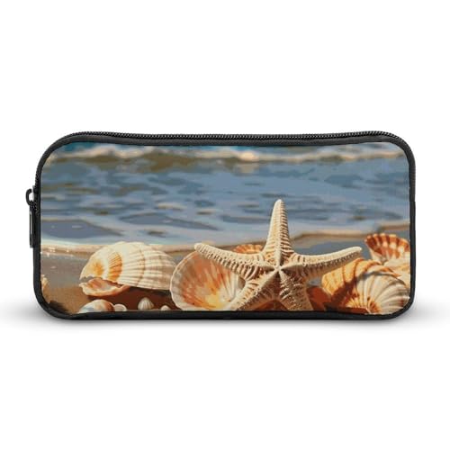GFLFMXZW Federmäppchen mit breiter Öffnung, großes Fassungsvermögen, Muscheln am Sandstrand, ästhetische Stifttasche, Reißverschluss, Kosmetiktasche, tragbare Münztasche für Büro-Organizer, Stil:, von GFLFMXZW