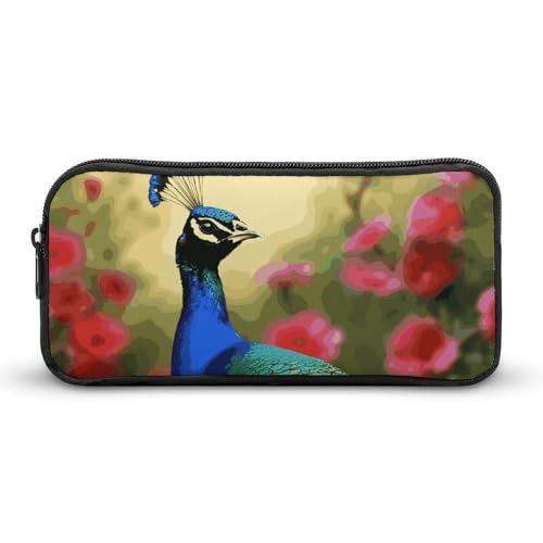 GFLFMXZW Federmäppchen mit breiter Öffnung, großes Fassungsvermögen, Pfauenblumen, Federmäppchen, ästhetische Stifttasche, Reißverschluss, Kosmetiktasche, tragbare Münztasche für Büro, Organizer, von GFLFMXZW