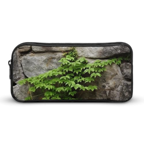 GFLFMXZW Federmäppchen mit breiter Öffnung, großes Fassungsvermögen, Pflanze auf Steinwand, ästhetische Stifttasche, Reißverschluss, Kosmetiktasche, tragbare Münztasche für Büro-Organizer, Stil:, von GFLFMXZW