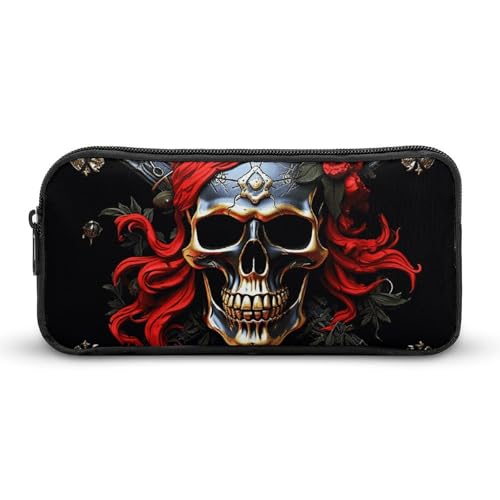 GFLFMXZW Federmäppchen mit breiter Öffnung, großes Fassungsvermögen, Piratenschädel, Federmäppchen, ästhetische Stifttasche, Reißverschluss, Kosmetiktasche, tragbare Münztasche für Büro, Organizer, von GFLFMXZW