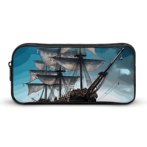 GFLFMXZW Federmäppchen mit breiter Öffnung, großes Fassungsvermögen, Piratenschiff, Federmäppchen, ästhetische Stifttasche, Reißverschluss, Kosmetiktasche, tragbare Münztasche für Büro, Organizer, von GFLFMXZW