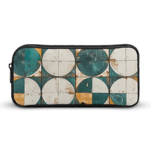 GFLFMXZW Federmäppchen mit breiter Öffnung, großes Fassungsvermögen, Retro-Zyan-Muster, Federmäppchen, ästhetische Stifttasche, Reißverschluss, Kosmetiktasche, tragbare Münztasche für Büro-Organizer, von GFLFMXZW