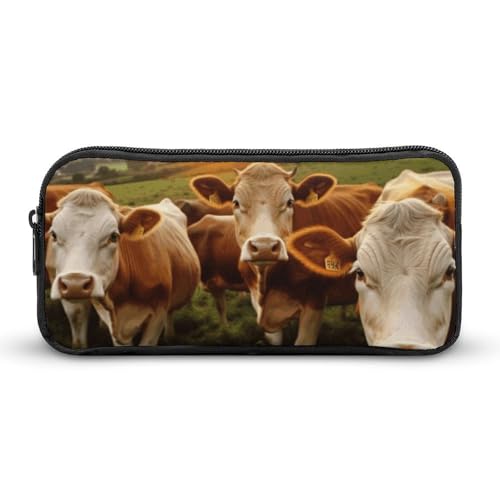 GFLFMXZW Federmäppchen mit breiter Öffnung, großes Fassungsvermögen, Tierkühe, Federmäppchen, ästhetische Stifttasche, Reißverschluss, Kosmetiktasche, tragbare Münztasche für Büro-Organizer, Stil:, von GFLFMXZW