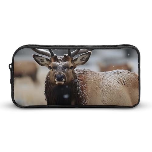 GFLFMXZW Federmäppchen mit breiter Öffnung, großes Fassungsvermögen, Wildelch, Federmäppchen, ästhetische Stifttasche, Reißverschluss, Kosmetiktasche, tragbare Münztasche für Büro-Organizer, Stil:, von GFLFMXZW