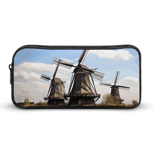 GFLFMXZW Federmäppchen mit breiter Öffnung, großes Fassungsvermögen, Windmühlen, Federmäppchen, ästhetische Stifttasche, Reißverschluss, Kosmetiktasche, tragbare Münztasche für Büro-Organizer, Stil:, von GFLFMXZW