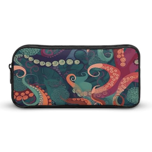 GFLFMXZW Federmäppchen mit breiter Öffnung, großes Fassungsvermögen, abstraktes Oktopus-Federmäppchen, ästhetische Stifttasche, Reißverschluss, Kosmetiktasche, tragbare Münztasche für Büro-Organizer, von GFLFMXZW
