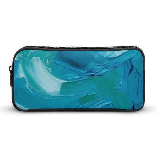 GFLFMXZW Federmäppchen mit breiter Öffnung, großes Fassungsvermögen, blaue Ölfarbe, Textur, Federmäppchen, ästhetische Stifttasche, Reißverschluss, Kosmetiktasche, tragbare Münztasche für Büro, von GFLFMXZW